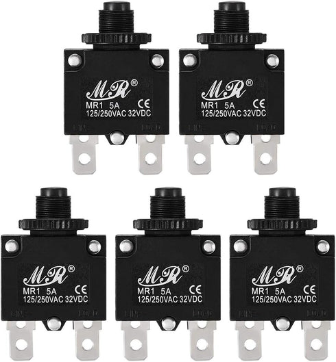 uxcell 5Pcs Push Button Reset Thermal Overload Protector Circuit Breaker AC 125/250V 5A