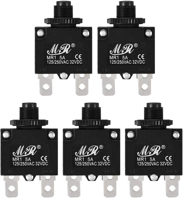 uxcell 5Pcs Push Button Reset Thermal Overload Protector Circuit Breaker AC 125/250V 5A