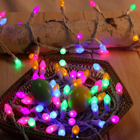 C3 50 Count 120V Easter String Lights LED Multi Color Glass Lights Easter Pastel Light ETL Certified Connectable
