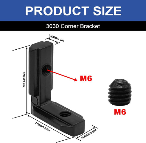 26Pcs 3030 Inside Joint Corner Brackets Set with Screws, Black Angle Connector for 3030 Series Aluminum Extrusion