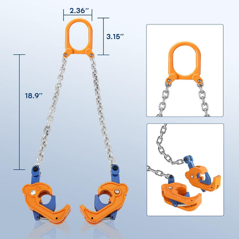FAHKNS 2000lbs/1T Chain Drum Lifter with G80 Lifting Chain for 55 Gallon Drums, Oil Barrel Clamp Transport Tool