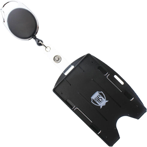 Premium Two Card Plastic Badge Holder - 2 Pack - Vertical or Horizontal - Heavy Duty Retractable Carabiner Clip Badge