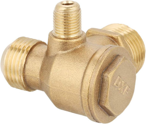 Air Compressor Check Valve, 90 Degree Male Thread 3 Port Brass Tube Connector Replacement for Central Pneumatic