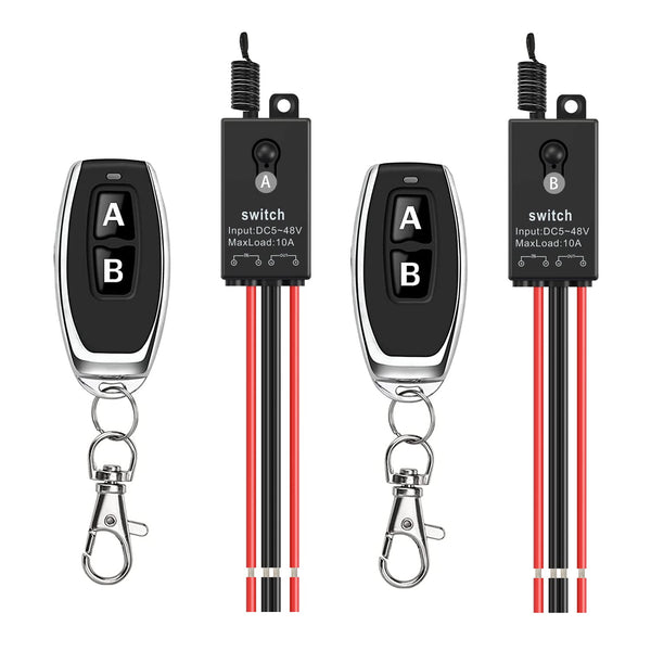 12v Remote Control Switch,2 Way Mini Wireless Switches,DC 12V/24V/48V/10A Relay with 328FT