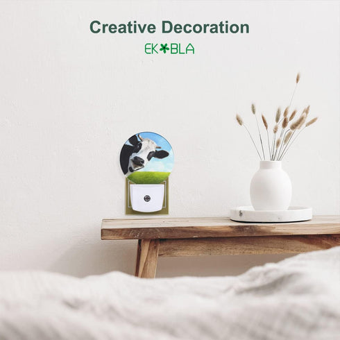 EKOBLA Dairy Cow Plug-in Night Light, Black & White Farm Cow LED Nightlight with Auto On/Off for Bedroom, Bathroom