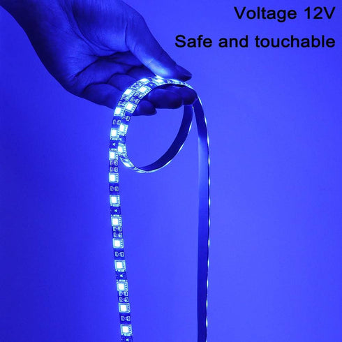 YUNBO 12V LED Strip Blue - 16.4ft Waterproof IP65 Outdoor Black PCB Flexible LED Tape Light for Home Decoration