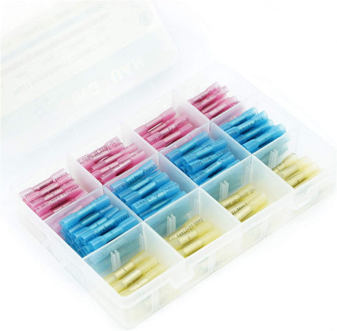 DINGYUAN 200pcs Butt Connectors Heat Shrink,Waterproof Automotive Grade Marine Marine Wiring Connectors, Crimp Butt Splice Terminal Kit, 10-22 AWG Electrical Terminals Kit(3 Colors 3 Sizes) by DING YUAN