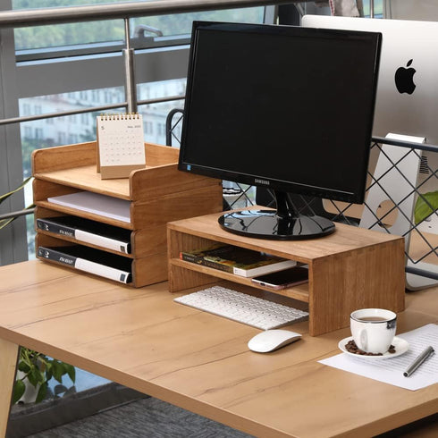 Wood Stackable Paper Trays for Office Supplies - 2 Set Wooden Desktop File Folder Holder Tray for Letter Document