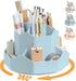 Desk Pencil Pen Holder, 9 Slots 360 Degree Rotating Organizer, Cute Storage Cup for Office, School, Home (Blue)