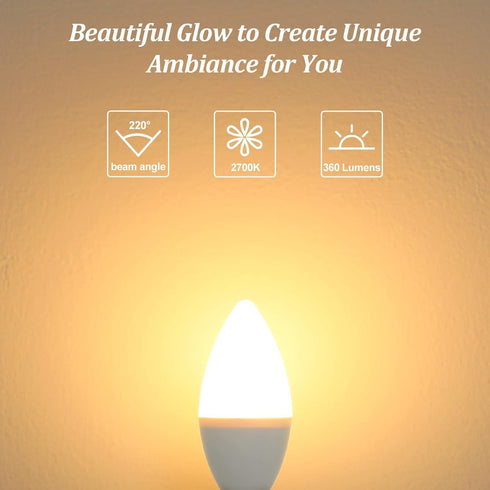 E12 Bulbs 40W 4W 2700K Bulbs, Non-Dimmable, Pack 12 Brightever LED Candelabra Light Equivalent, Warm White Ceiling Fan