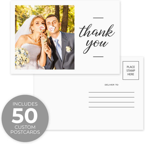 50 4" 6" SBLABELS Personalized Photo Script Thank You Postcards / Custom Appreciation Classic Mailing Postcards / x
