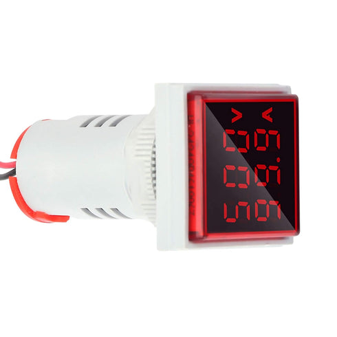 LED Digital Voltage Tester Current Detector Square 22mm Dual Display Panel Voltmeter Ammeter AC 0-100A 60-500V Meter Indicator (Red)