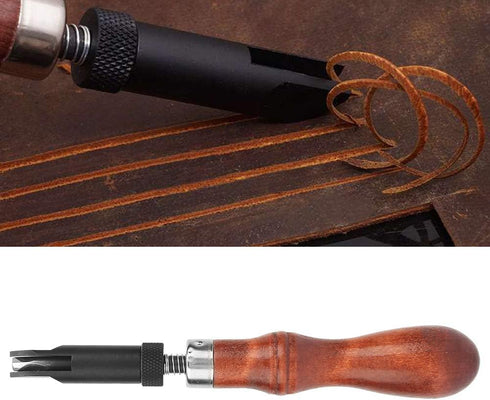 V Type Push Groover, Adjustable Wood Handle Leather Craft Hand Tool V Type Push Grooving Device Leather Grooving Craft Gouge Tool for Professional Leather Workers DIY Enthusiasts