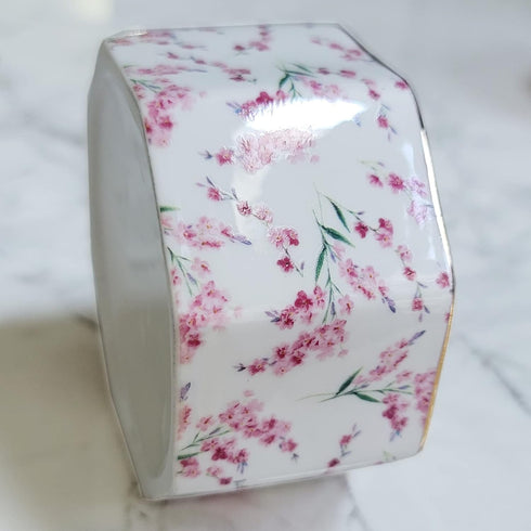 Ceramic Paper Clip Holder with Gold Line, Cute Floral Pattern Desk Organizer for Office Binder Clip Holder