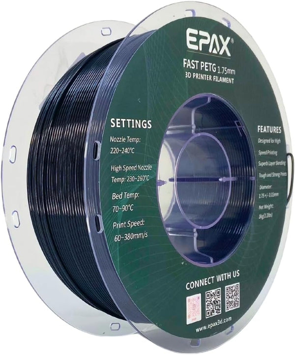 1.75mm Black Fast PETG 3D Printer Filament, High Speed PETG 3D Printing Filament, Dimensional Accuracy +/- 0.03 mm, 1KG Spool by EPAX