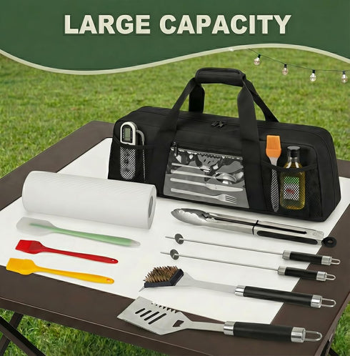 Chrysoippotis (22" L6.5" W7.2" Grill Utensil Storage Bag, Large Grill Tool Storage Caddy with Pockets, BBQ Outdoor Tool
