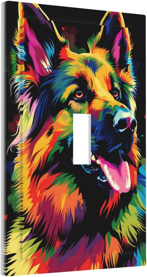 Ntyfur (7) 1 3X5 Colorful German Shepherd Dog Wall Plate Gang Toggle Light Switch Cover Single Toggle Faceplate Decor