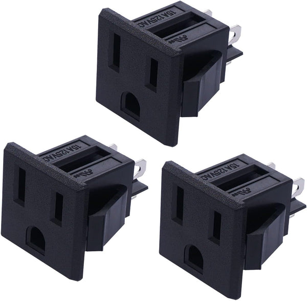 weideer 3Pcs 3 Pins US Power Socket Plug Panel, AC 15A 125V Panel Mount Outlet Industrial Plug Female Connectors