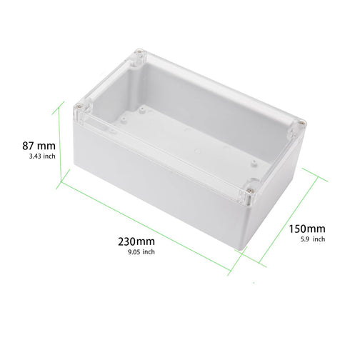 Junction Box 230x150x87mm, Grey ABS Plastic DIY Electrical Project Case with Clear Cover IP65 Waterproof Dustproof