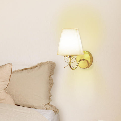 1 Pack, E26 110V Antique Brass Wall Sconces Bow Sconces Decor Gold Wall Lights Brass Brushed Gold Sconce with Fabric