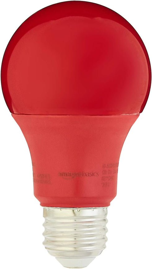 A19 Bulbs, 60W 9W E26 Non-Dimmable, 10,000 2-Pack Amazon Basics Red Color Party LED Light Equivalent, Energy Efficient
