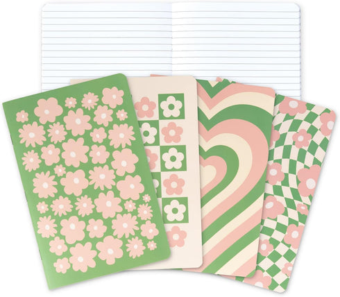 THiNKABLE Cute Journal Set, 4 Pack Pastel Notebooks, A5 60 Pages, Green Pink Aesthetic for Girls