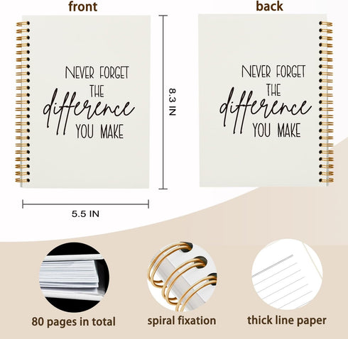 Never Forget The Difference You Make Notebook, Inspirational Journal for Work, 5.5x8.3 (beige)