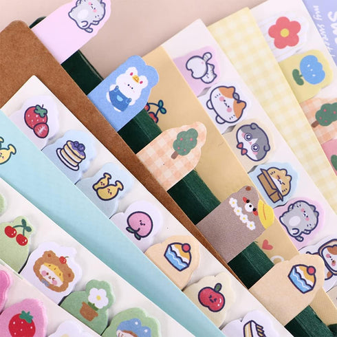 Cute Animals Plant Foods Mini Sticky Notes, 120 Sheets/Pack, 8 Styles Cartoon Flags for Students and Office