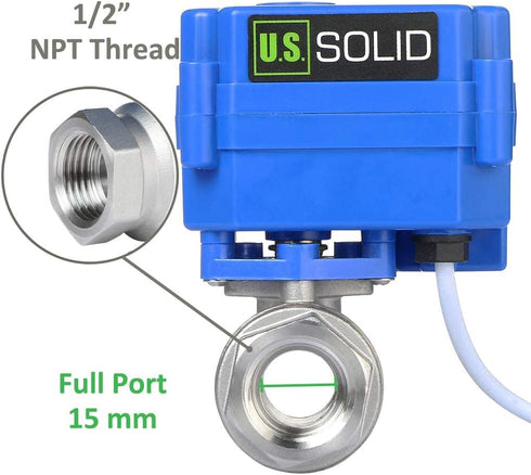 Motorized Ball Valve, 1/2" Stainless Steel Electrical Ball Valve, Full Port, 9-24V AC/DC Setup by U.S. Solid