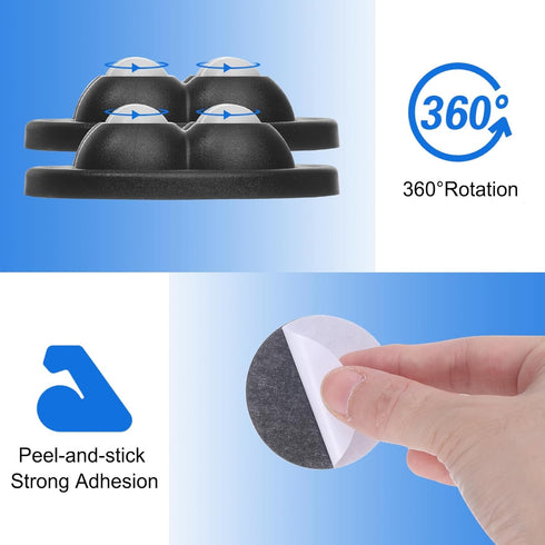 4 360 4 uxcell Pcs Self Adhesive Caster Wheels, Degree Rotation Mini Caster Swivel Rollers Universal Sticky Swivel