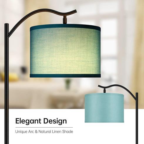 Shade,E26 BoostArea Floor Lamp for Living Room,LED Arched Floor Lamp,Tall Modern Standing Lamp with Green Linen Socket