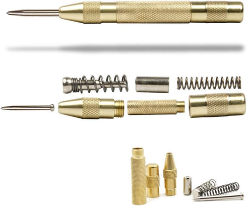 2 Pack Automatic Center Punch, Pamiso 5.1 Inch Spring Loaded Drill Punch Tool,Brass Window Spring Punch Tool, Fixed Point & Car Window Glasses Break