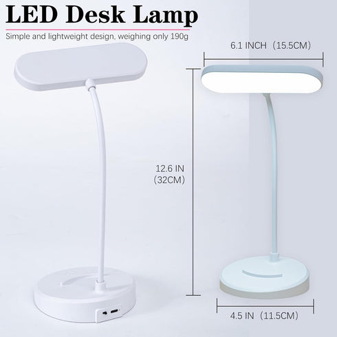 TUUWAI Dimmable, 3 Desk Lamp, Eye-Caring LED for Students, Touch Color Modes, USB-C Rechargeable, Flexible Gooseneck