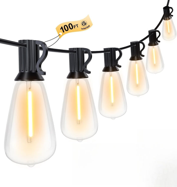 100FT Outdoor String Lights, Waterproof Patio Lights with Shatterproof ST38 Vintage Edison