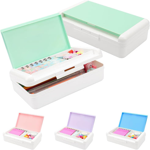 Pencil Box for Office Supplies Storage Organizer Box, Double Layer Large Capacity Pencil Boxes, Plastic Crayon Box with