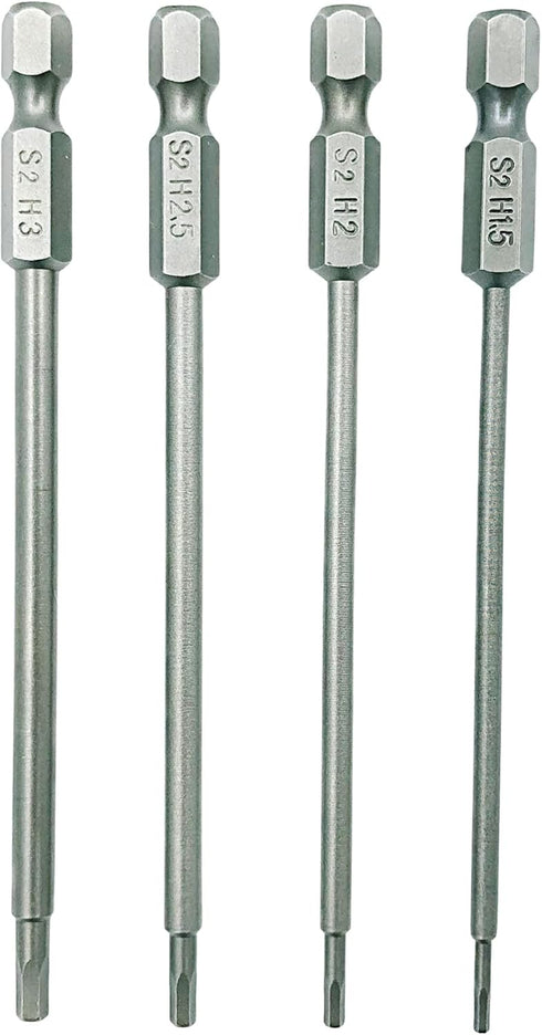 Hex Head Allen Wrench Drill Bit Set 1.5, 2.0, 2.5 & 3.0mm, S2 Steel 1/4" Hex Shank for Screwdrivers and Power Drill