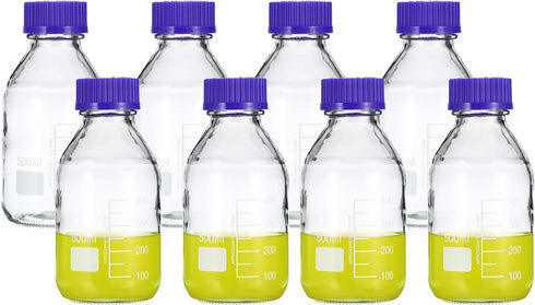 PATIKIL 8 Pack Reagent Media Storage Bottles, 500ml Borosilicate Glass Graduated Round Bottles with Cap