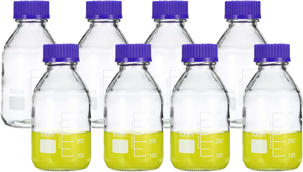 PATIKIL 8 Pack Reagent Media Storage Bottles, 500ml Borosilicate Glass Graduated Round Bottles with Cap
