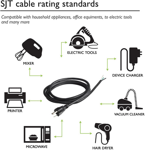 6Ft 14 Gauge 3 Prong Heavy Duty Universal AC Appliance Replacement Power Supply Cord Cable, Black