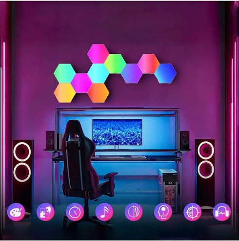 (6-Pack) ODISTAR Remote Control Hexagon Wall Light,Smart Wall-Mounted Touch-Sensitive DIY Geometric Modular Assembled
