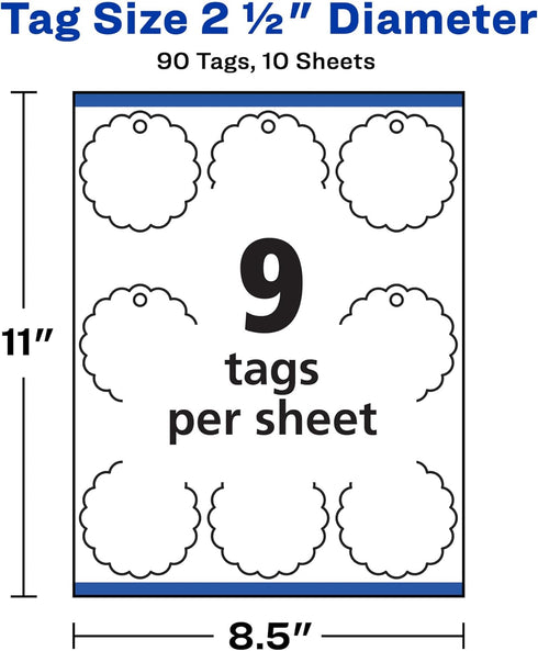 Avery Printable Blank Scallop Round Gift Tags, 2.5" Diameter, 90 Customizable Tags