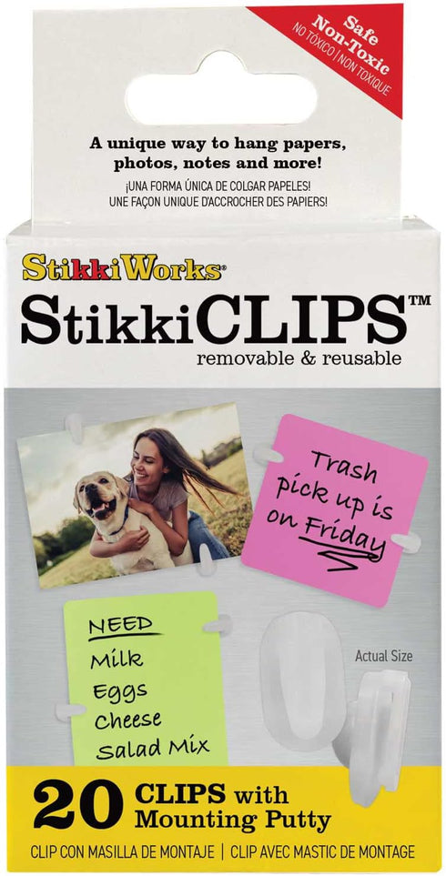 Stikki Clips with Mounting Putty, Pack of 20, White