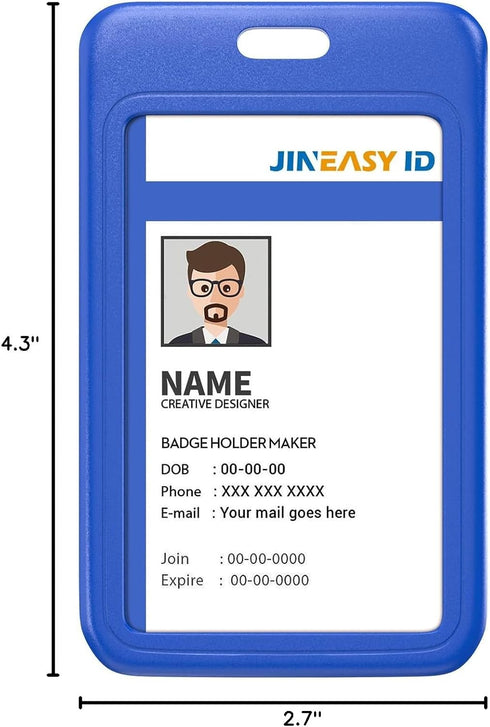 JINEASY 2 Pack Royal Blue Hard Plastic Vertical ID Badge Holder for Lanyard