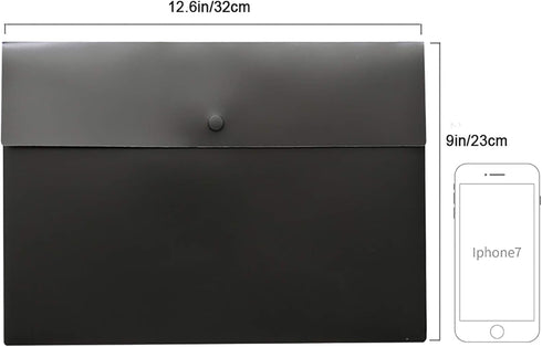 VANRA 5 Pieces A4 Envelopes Folders, Plastic Wallets Document Organizer with Snap Button Closure A4 Letter Size (Black)