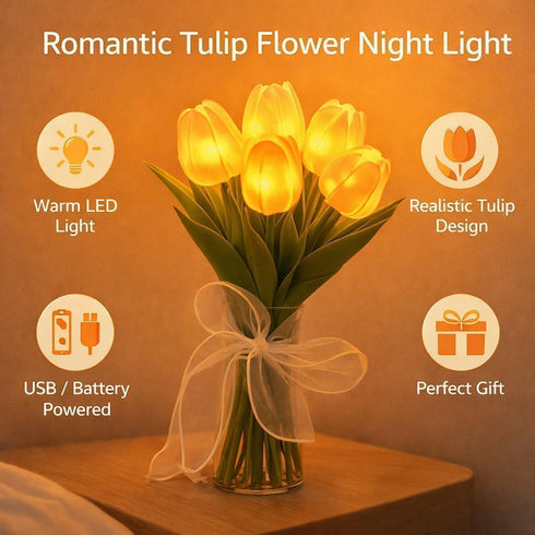 15-Pack Radiant Romantic Tulip Light, Twinkling Tree Tulips Lamp, Never-Fade Artificial Tulips, Ambient Night Light