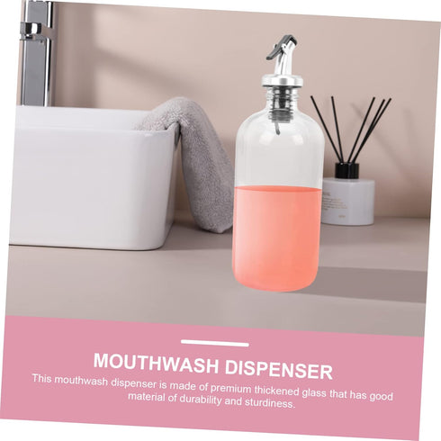 500ml Set 16oz Mouthwash Dispenser Kit with Glass Cup Bathroom Accessories Glass Mouthwash Bottle with Pour Spout