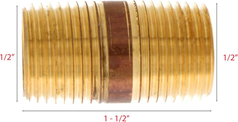 Metal Magery Brass Long Nipple, 1/2" X 1/2", 1-1/2" Length, Male NPT Pipe Fitting