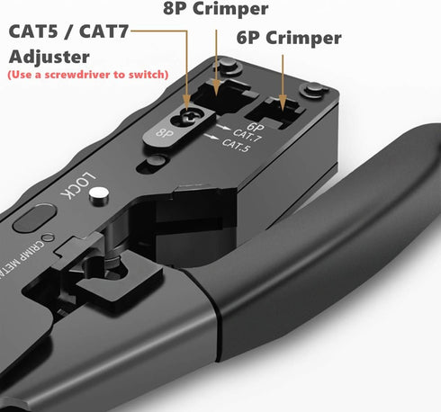 Yankok Modular Crimper for CAT5 CAT6 CAT7, Shielded and Unshielded RJ45 RJ12 RJ11 Network Connectors Ethernet Crimp