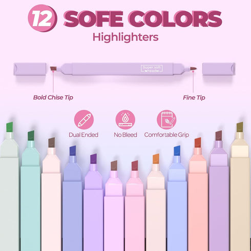 52PCS 12 8 6 6 0.5 0.7 mm Set Nicpro Aesthetic School Supplies with Cute Pencil Case, Color Pastel Highlighter, Gel