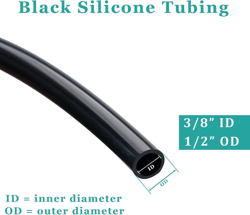 Silicone Tubing, 3/8” ID × 1/2” OD, 16FT Black Flexible Food Grade Hose for Home Brewing and Hydroponics